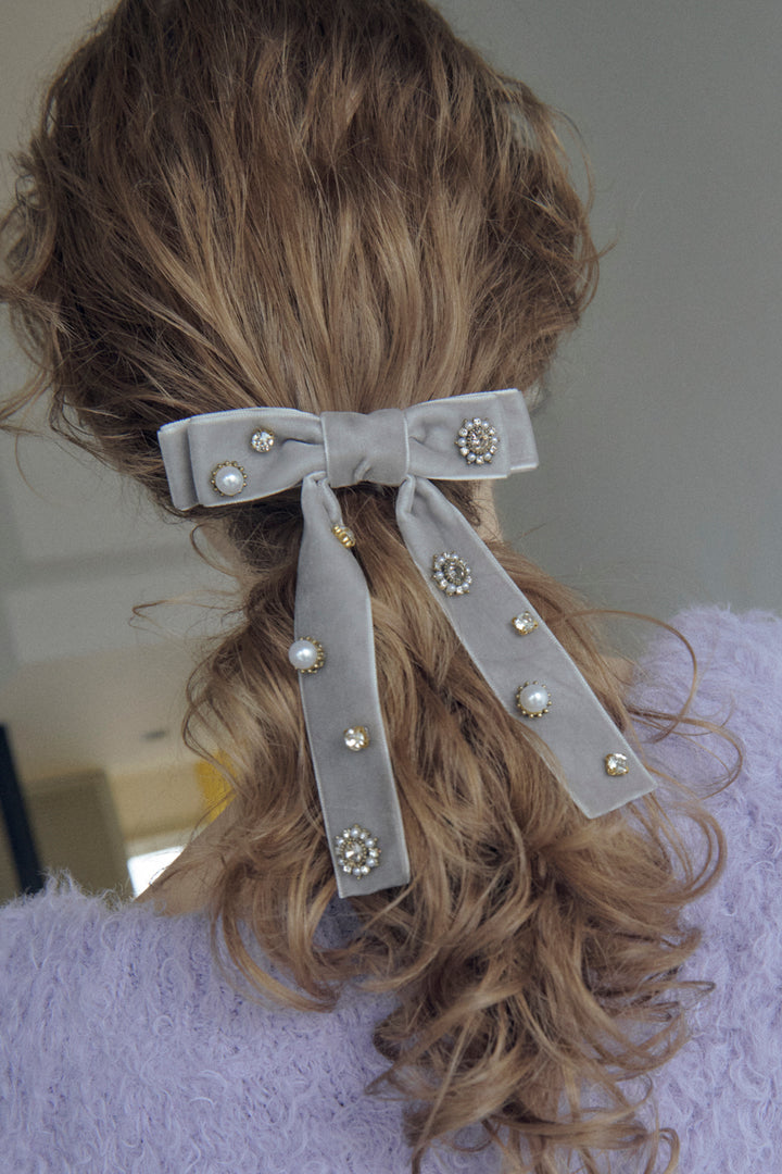 デコラティブ ベロア リボン バレッタ