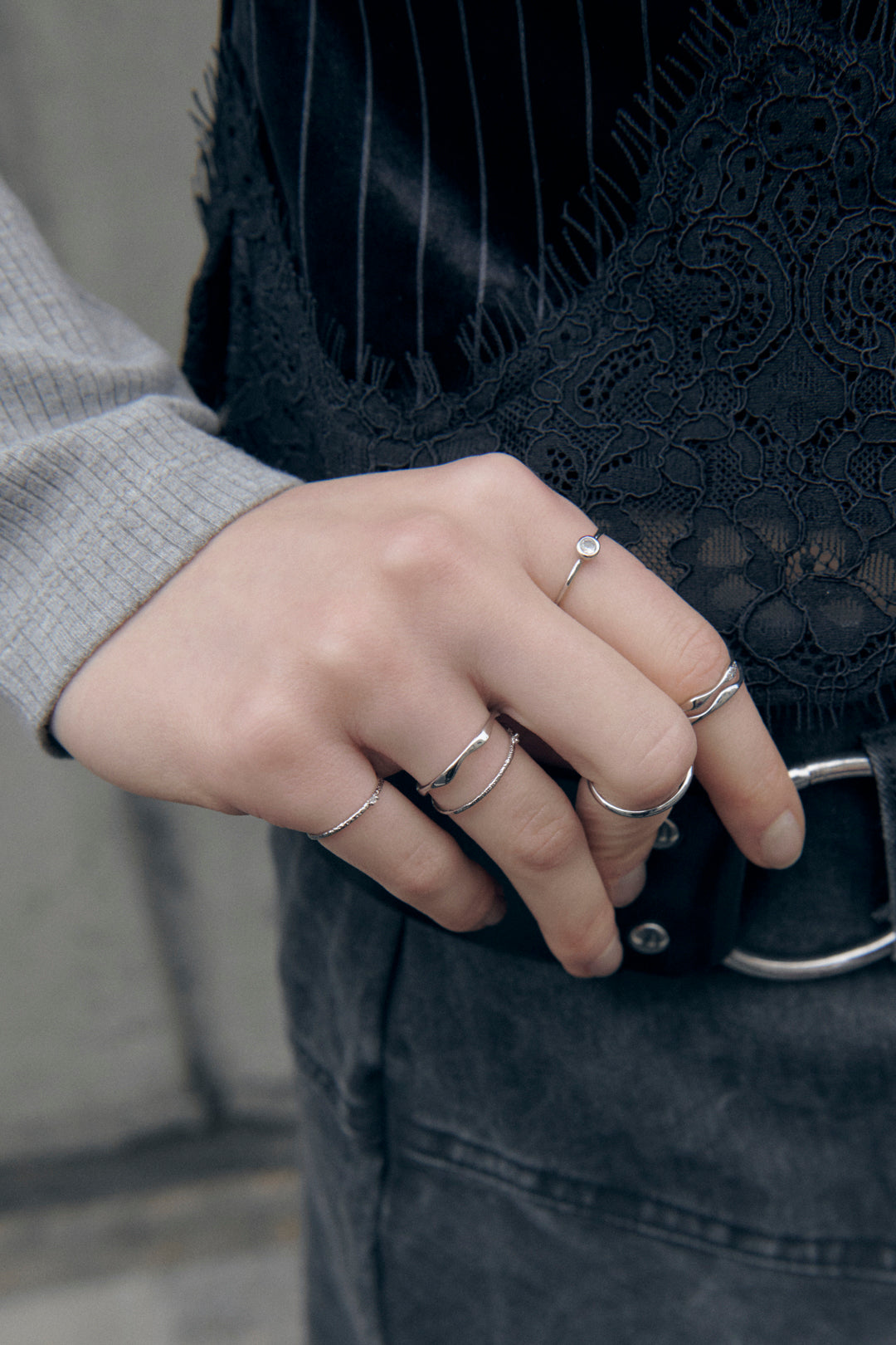 7PCS キュービックジルコニア ラインド リング