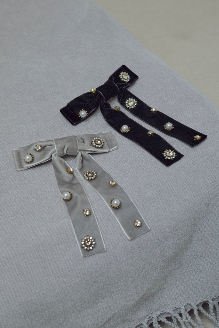 デコラティブ ベロア リボン バレッタ