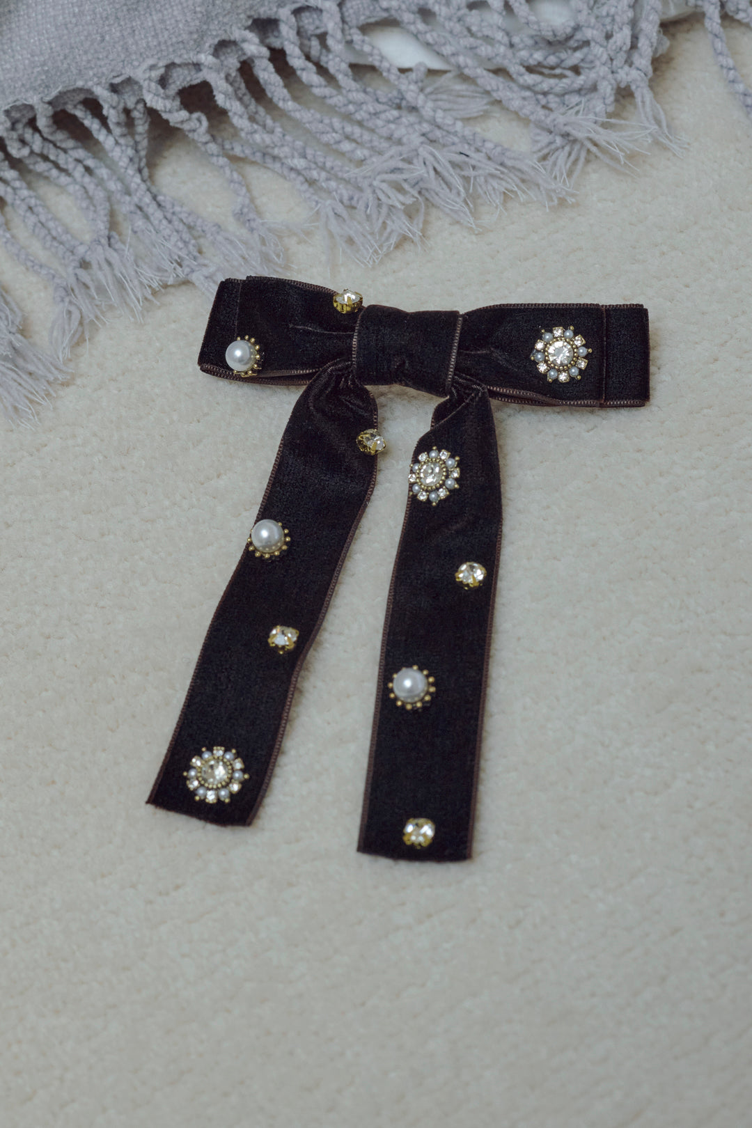 デコラティブ ベロア リボン バレッタ