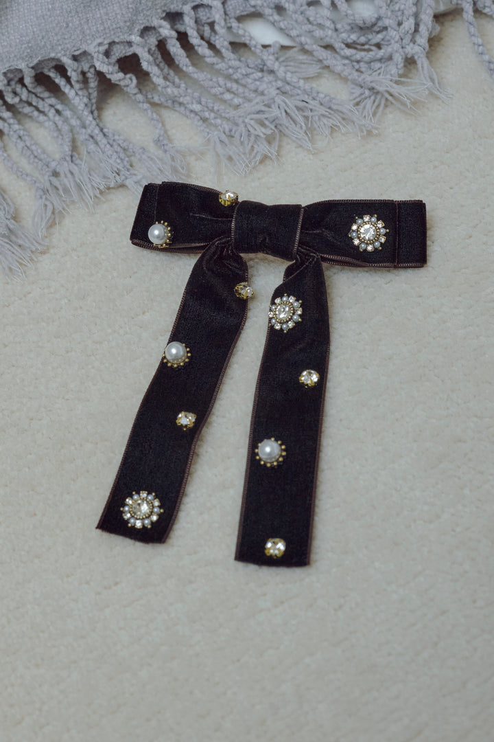 デコラティブ ベロア リボン バレッタ