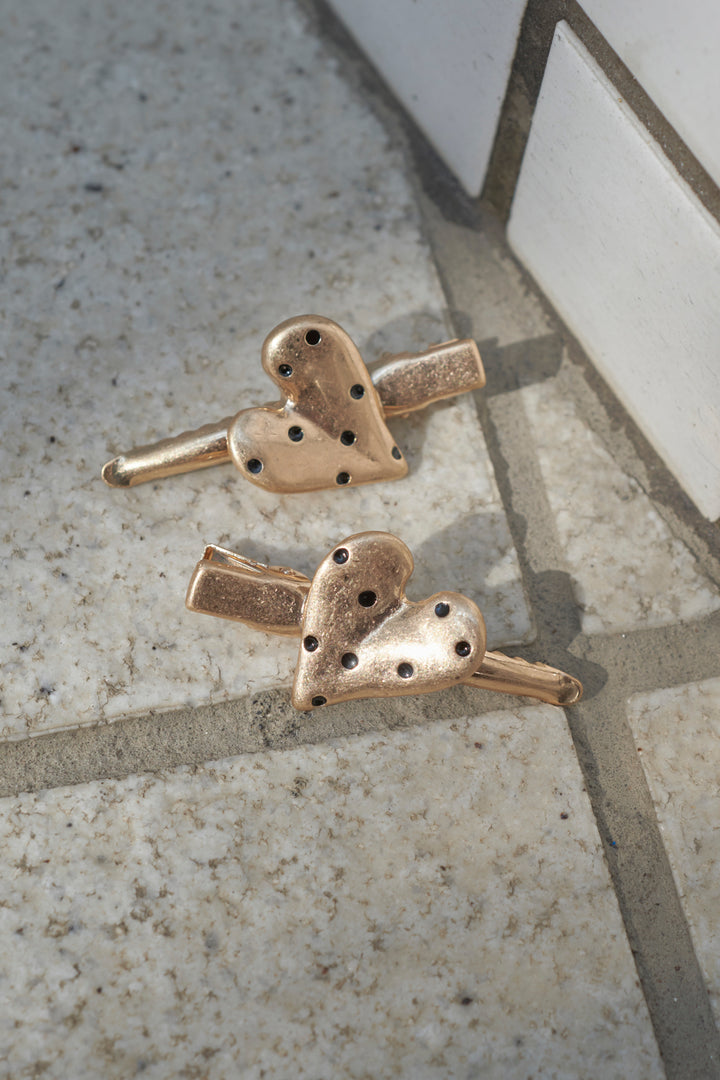 ドット ハート メタル セット ヘアー クリップ