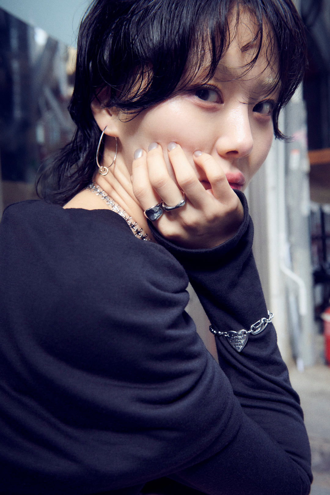 ルーカス ハート ID プレート ブレスレット【KOREA SNAP】