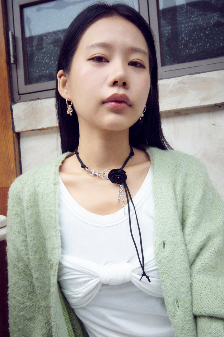 スエード ローズ ミックス チェーン チョーカー【KOREA SNAP】