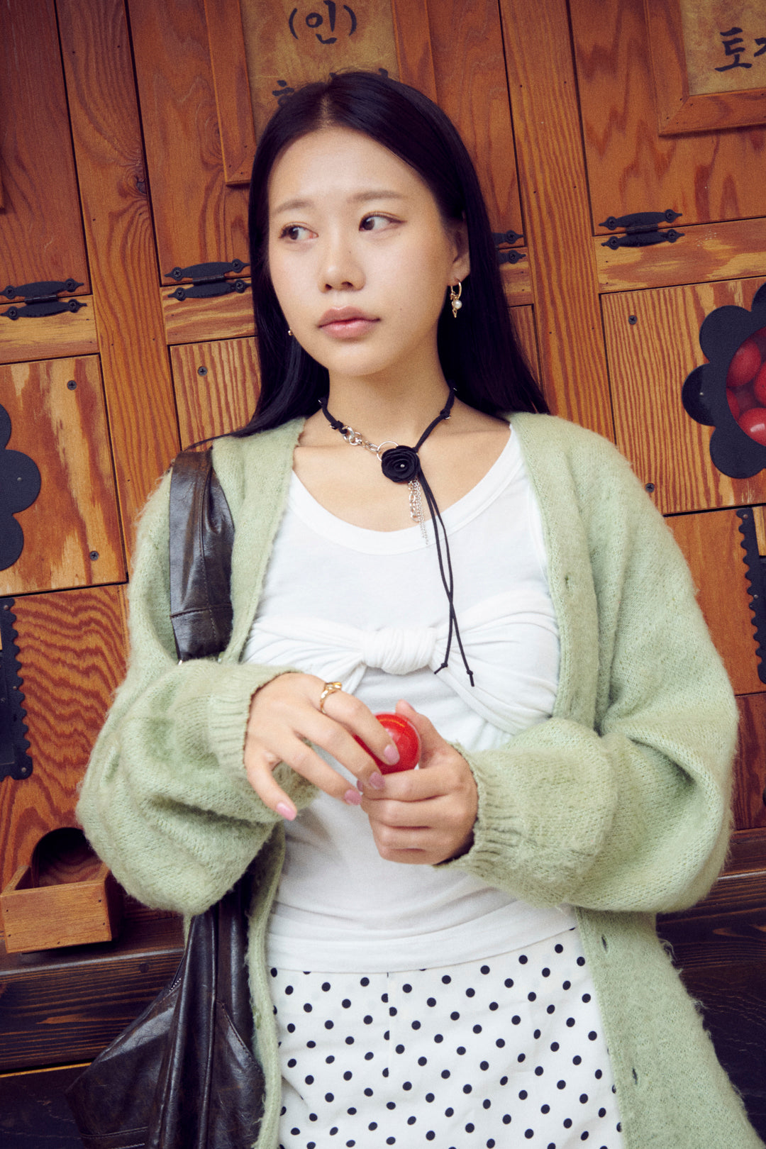 スエード ローズ ミックス チェーン チョーカー【KOREA SNAP】