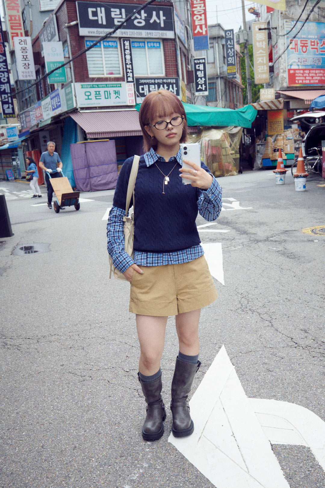 ミンク ファー ×メタル ハート イヤリング【KOREA SNAP】