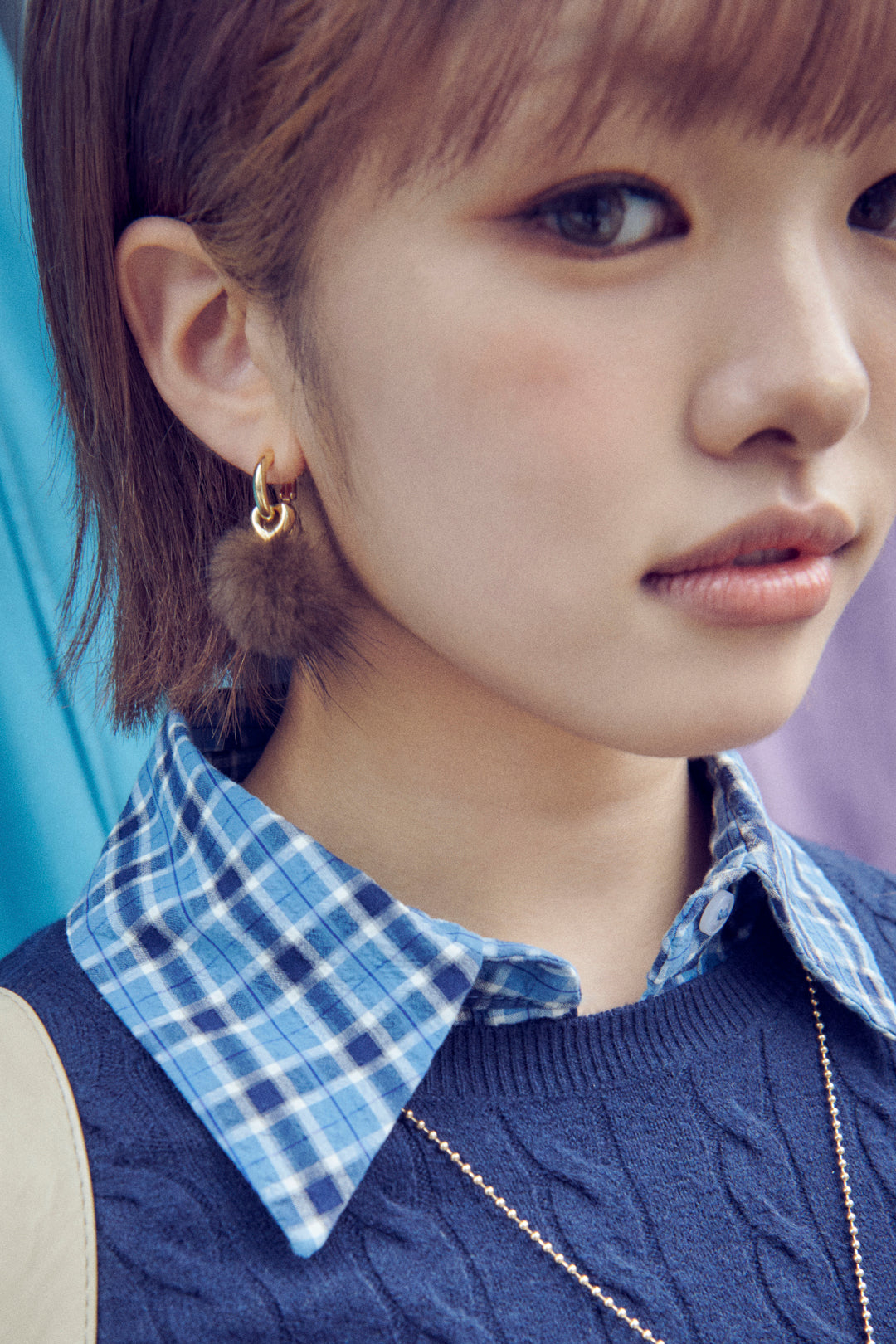 ミンク ファー ×メタル ハート イヤリング【KOREA SNAP】