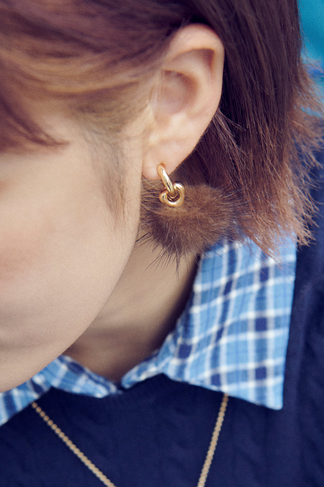 ミンク ファー ×メタル ハート イヤリング【KOREA SNAP】