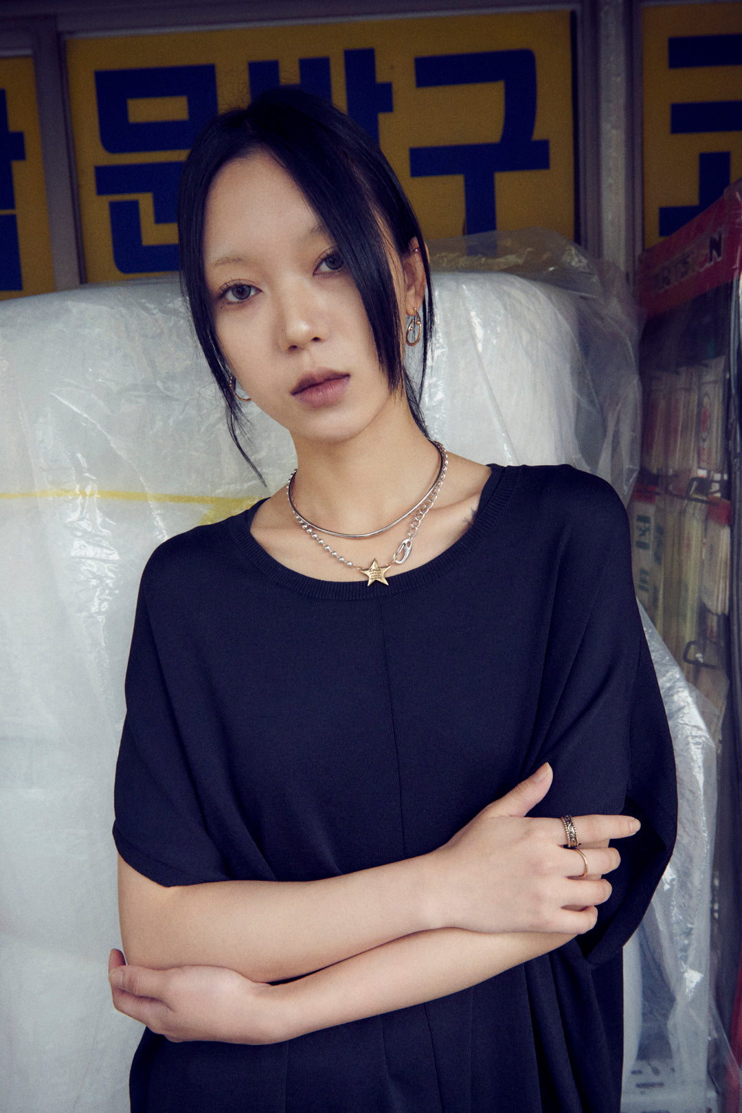 ラウンド カーブ スリム ステンレス ネックカフ【KOREA SNAP】