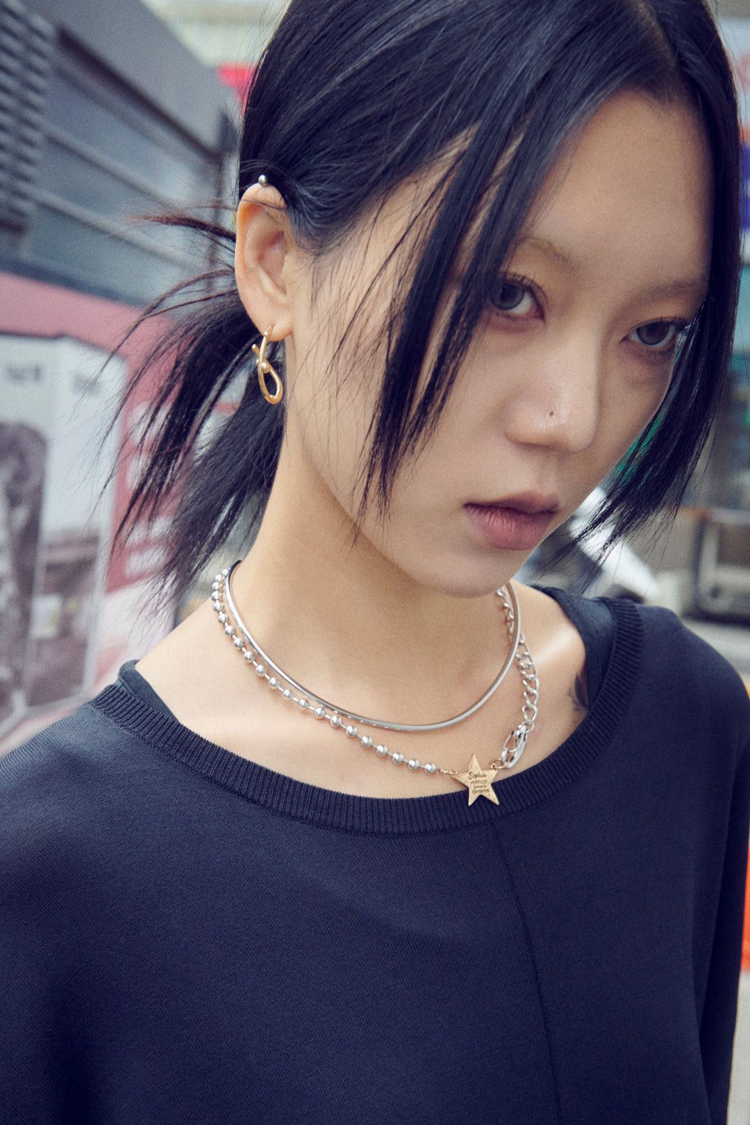 スフィアー オーバル フープ ピアス【KOREA SNAP】