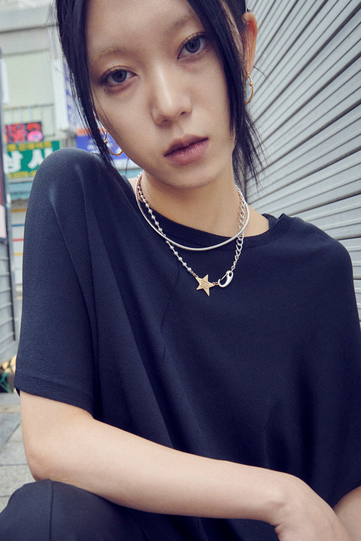 ラウンド カーブ スリム ステンレス ネックカフ【KOREA SNAP】