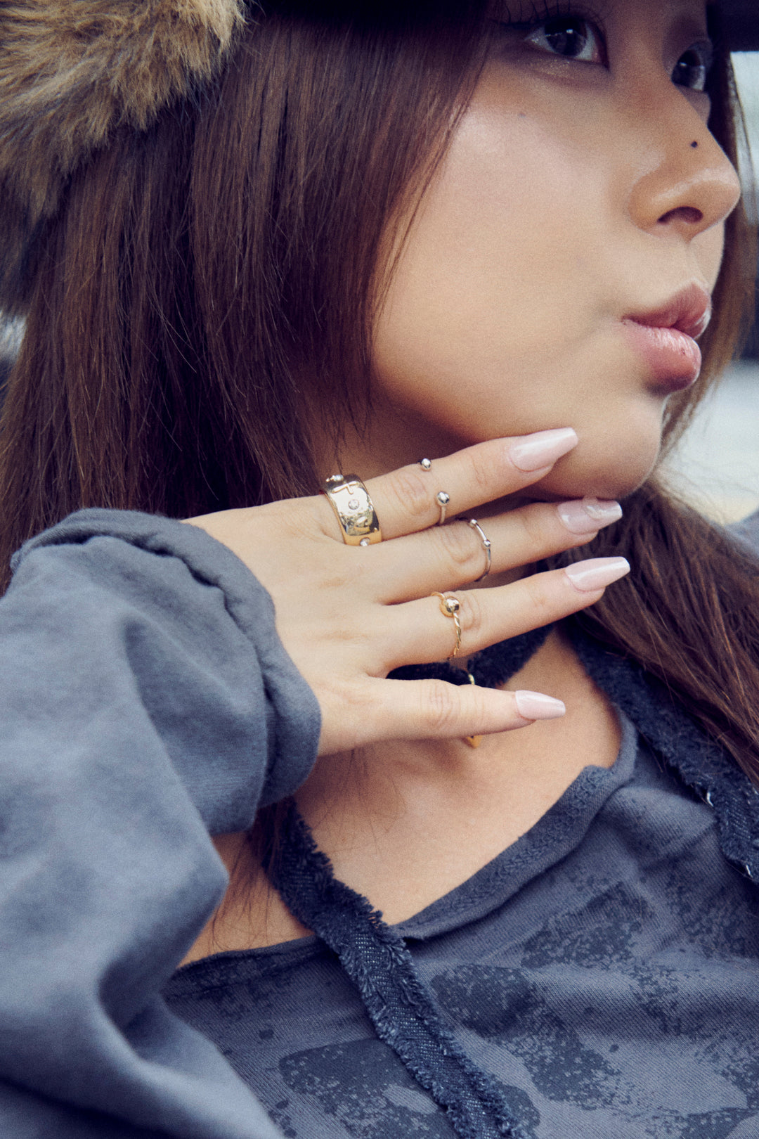 3PCS メタル ボール セット ピンキー リング【KOREA SNAP】