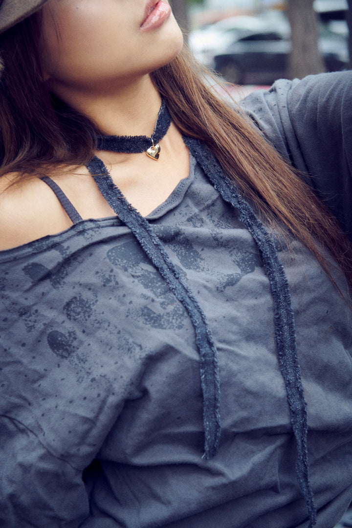 ハート × デニム コード チョーカー【KOREA SNAP】