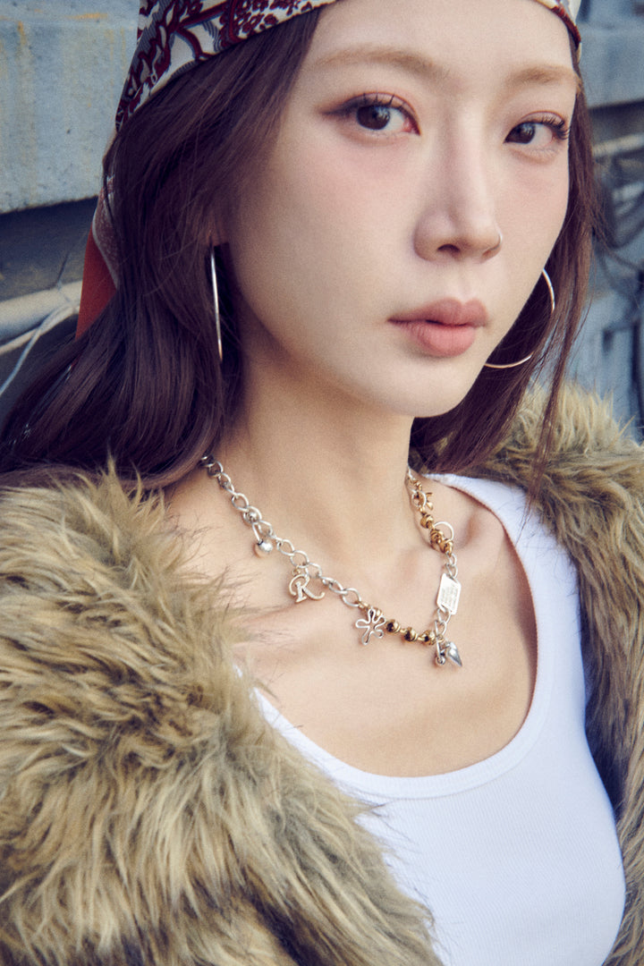 ミックス チャーム IDプレート ネックレス【KOREA SNAP】