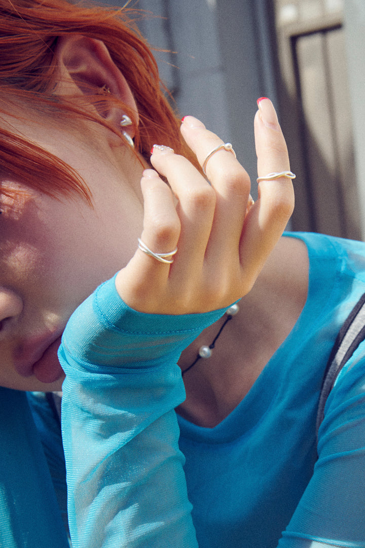 3PCS アタッチ パール メタル セット ピンキー リング【KOREA SNAP】