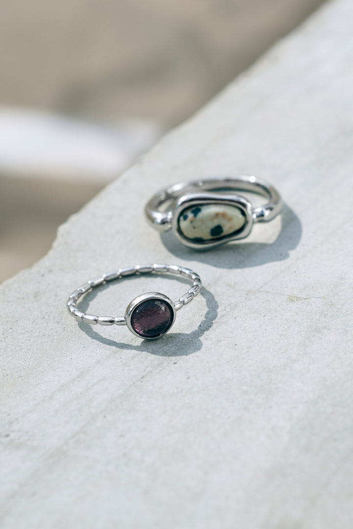 ダルメシアン × カラー ストーン セット リング