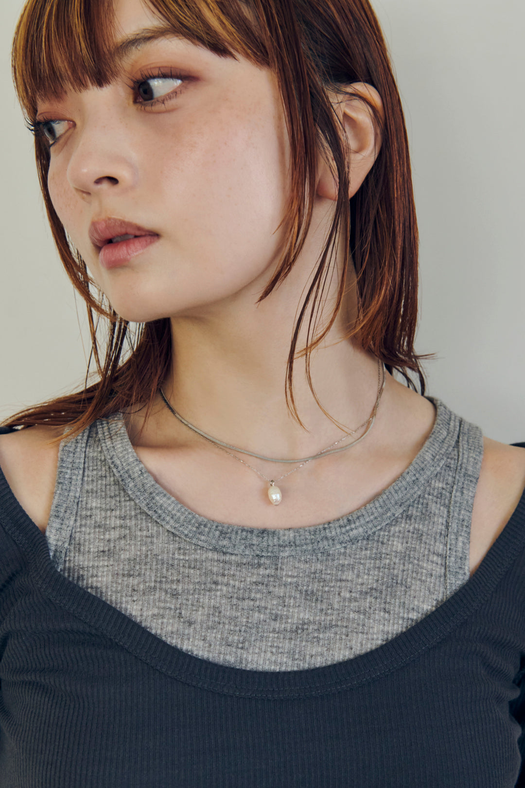 スネークチェーン & ウォーターパール レイヤード ネックレス