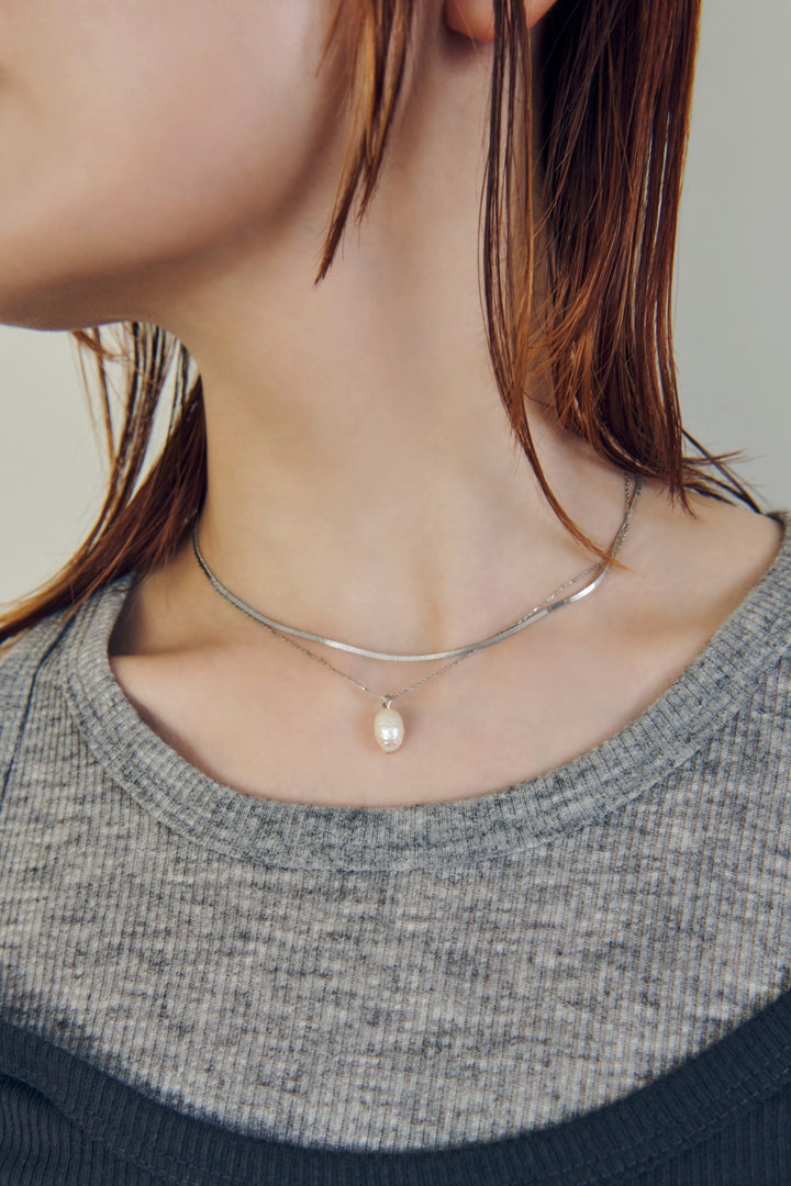 スネークチェーン & ウォーターパール レイヤード ネックレス