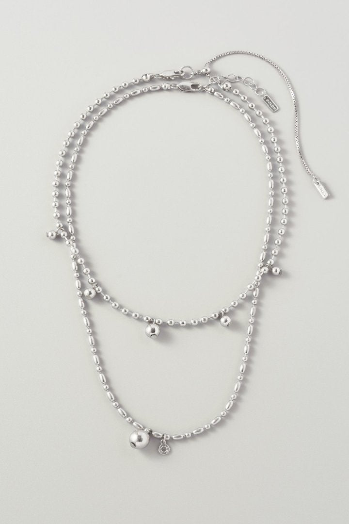 キュービックジルコニア × メタル ボール レイヤード ネックレス