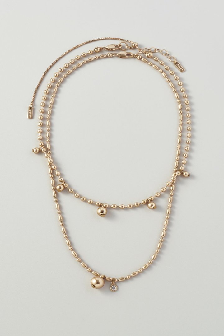 キュービックジルコニア × メタル ボール レイヤード ネックレス