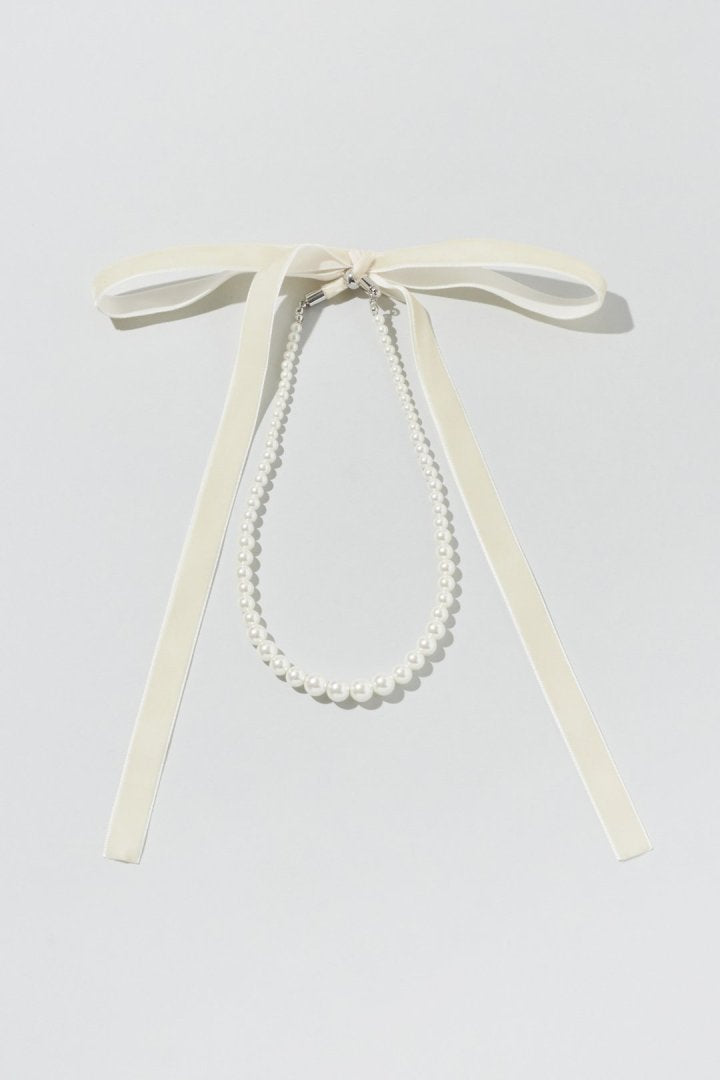 ベロア タイ パール ネックレス