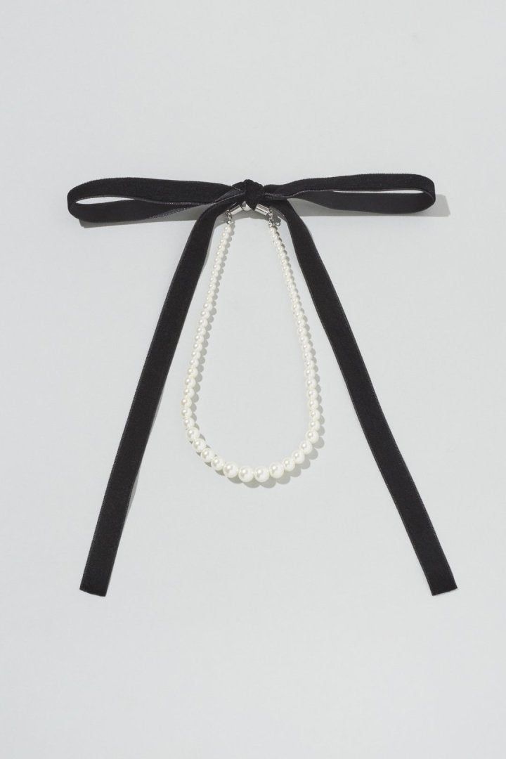 ベロア タイ パール ネックレス