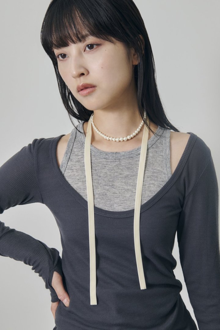 ベロア タイ パール ネックレス