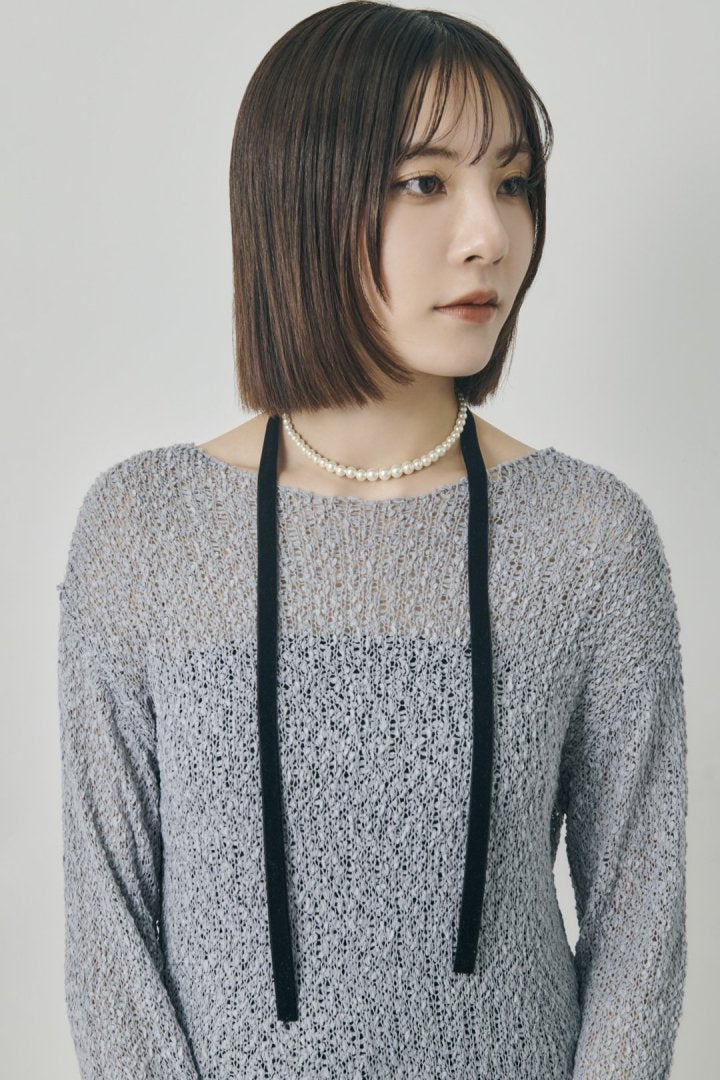 ベロア タイ パール ネックレス