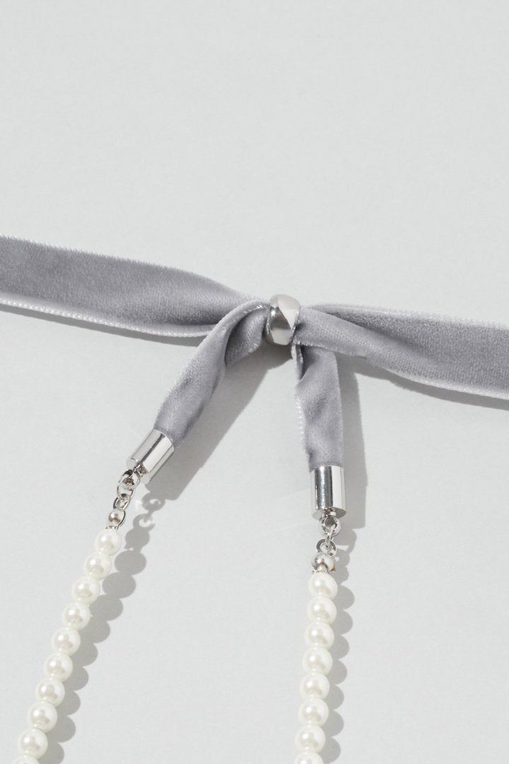 ベロア タイ パール ネックレス