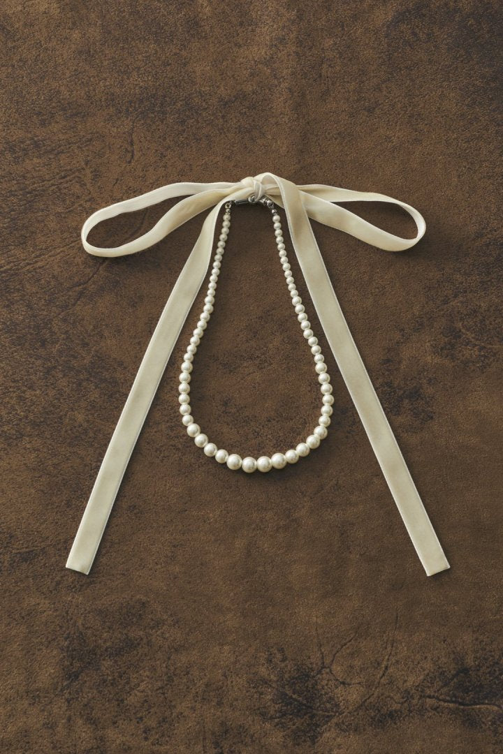 ベロア タイ パール ネックレス