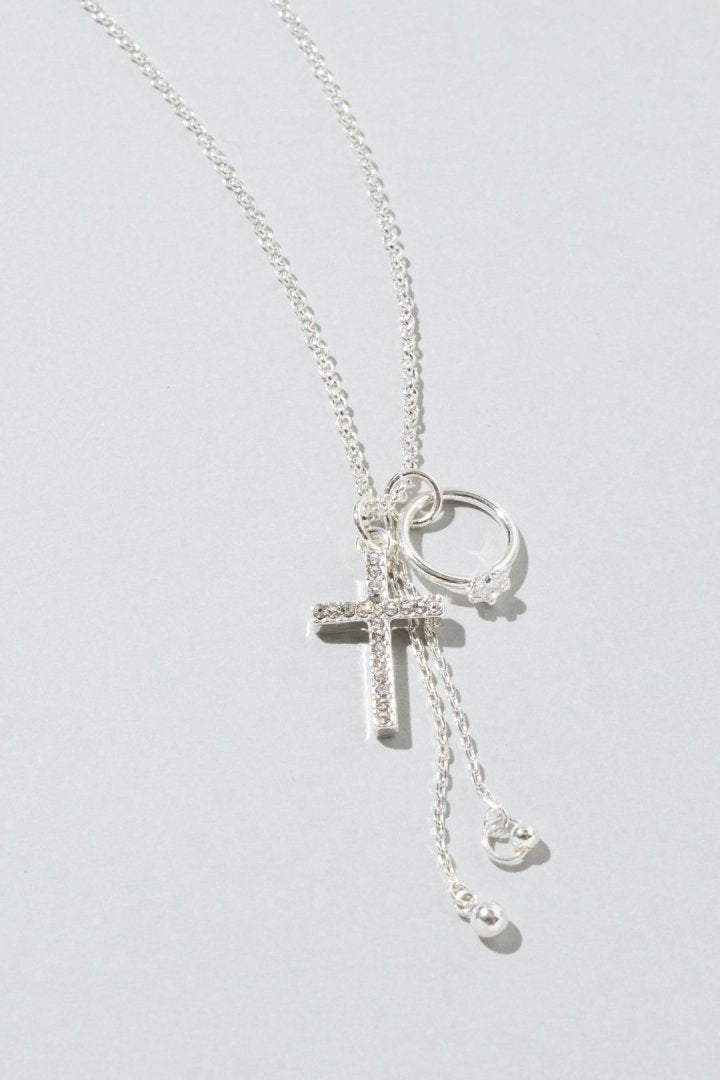 ビジュー × クロス モチーフ チャーム ネックレス
