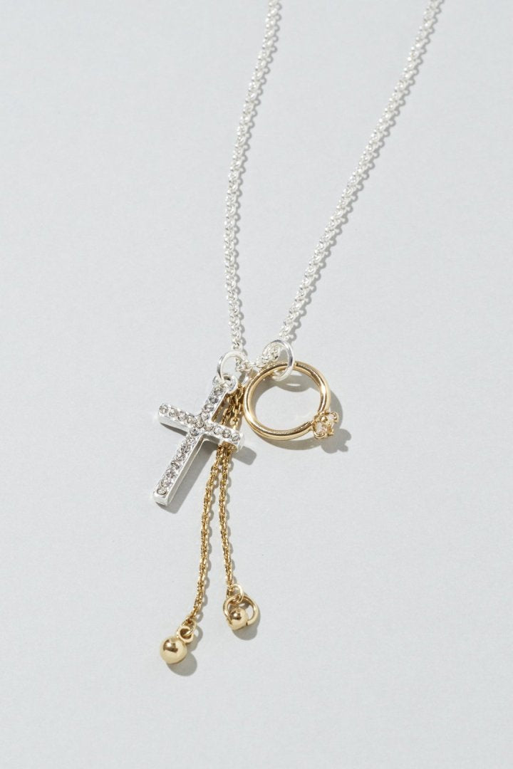 ビジュー × クロス モチーフ チャーム ネックレス