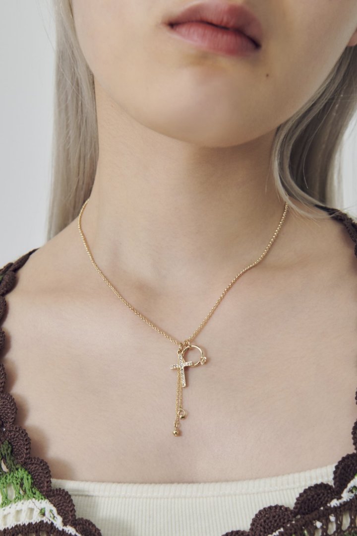 ビジュー × クロス モチーフ チャーム ネックレス