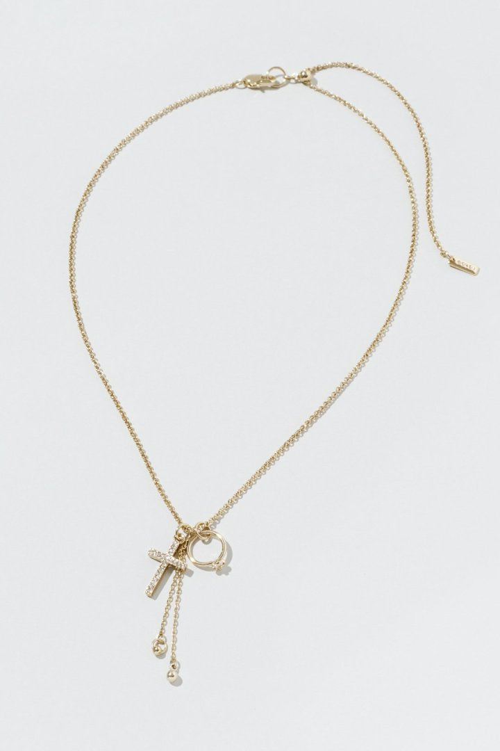 ビジュー × クロス モチーフ チャーム ネックレス