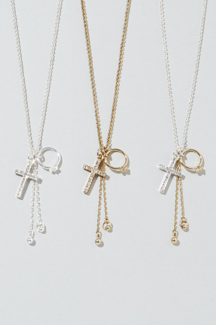 ビジュー × クロス モチーフ チャーム ネックレス