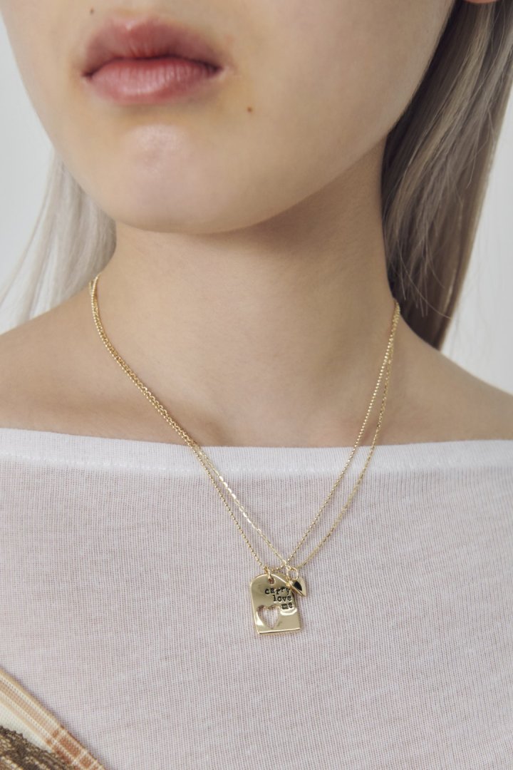ハート カットアウト プレート レイヤード ネックレス