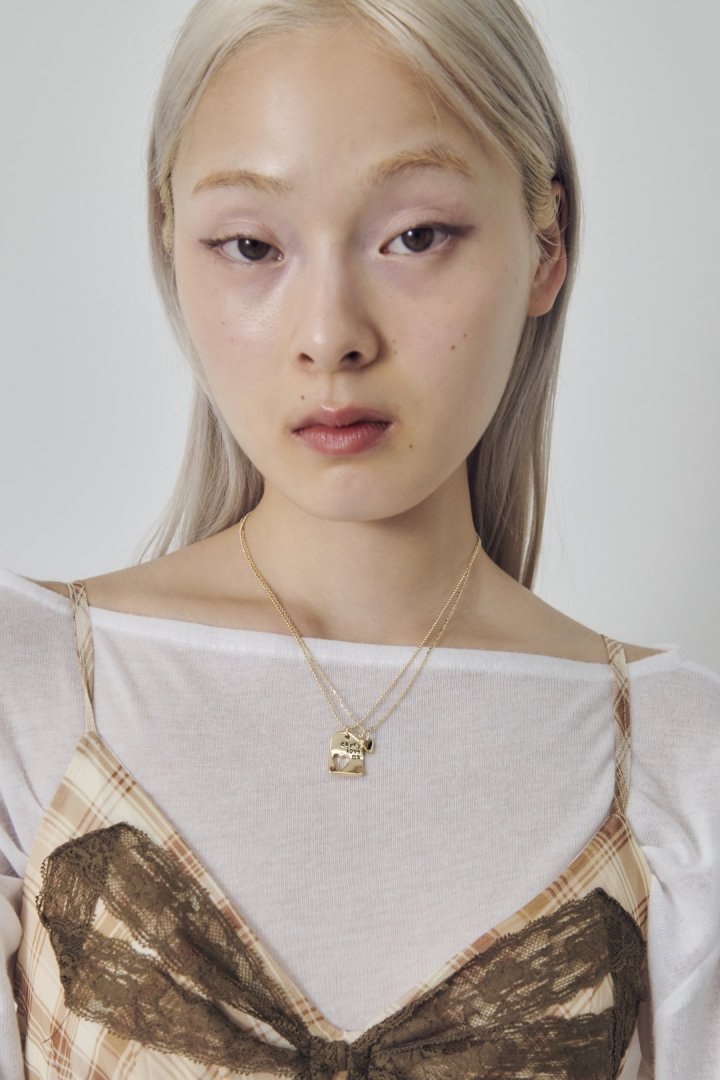 ハート カットアウト プレート レイヤード ネックレス