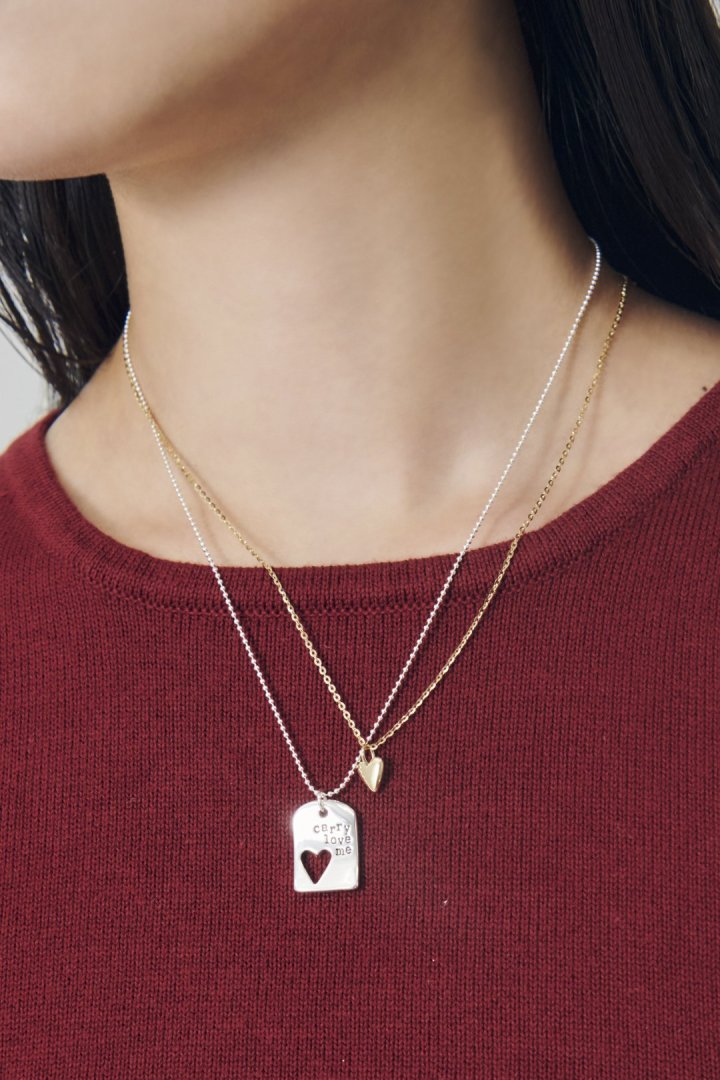 ハート カットアウト プレート レイヤード ネックレス