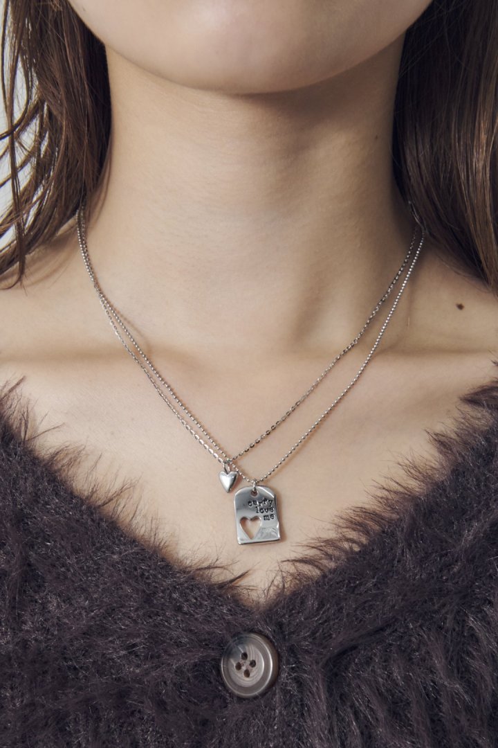 ハート カットアウト プレート レイヤード ネックレス