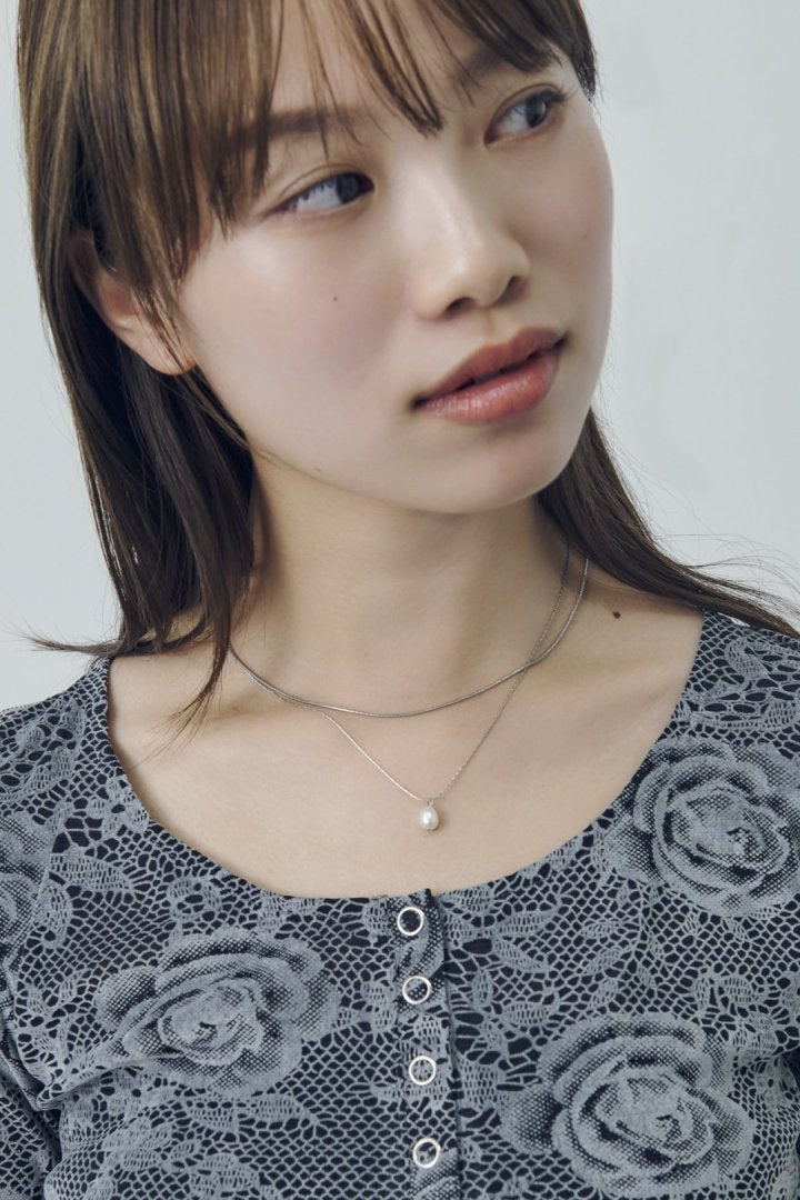 スネーク チェーン & ウォーター パール レイヤード ステンレス ネックレス