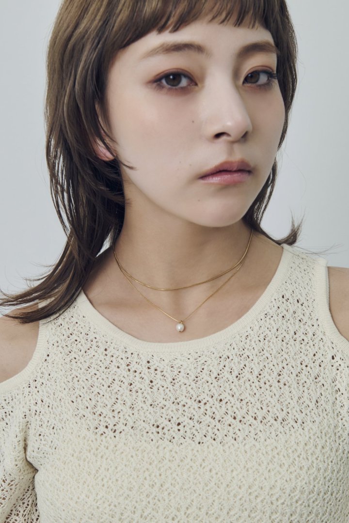 スネーク チェーン & ウォーター パール レイヤード ステンレス ネックレス