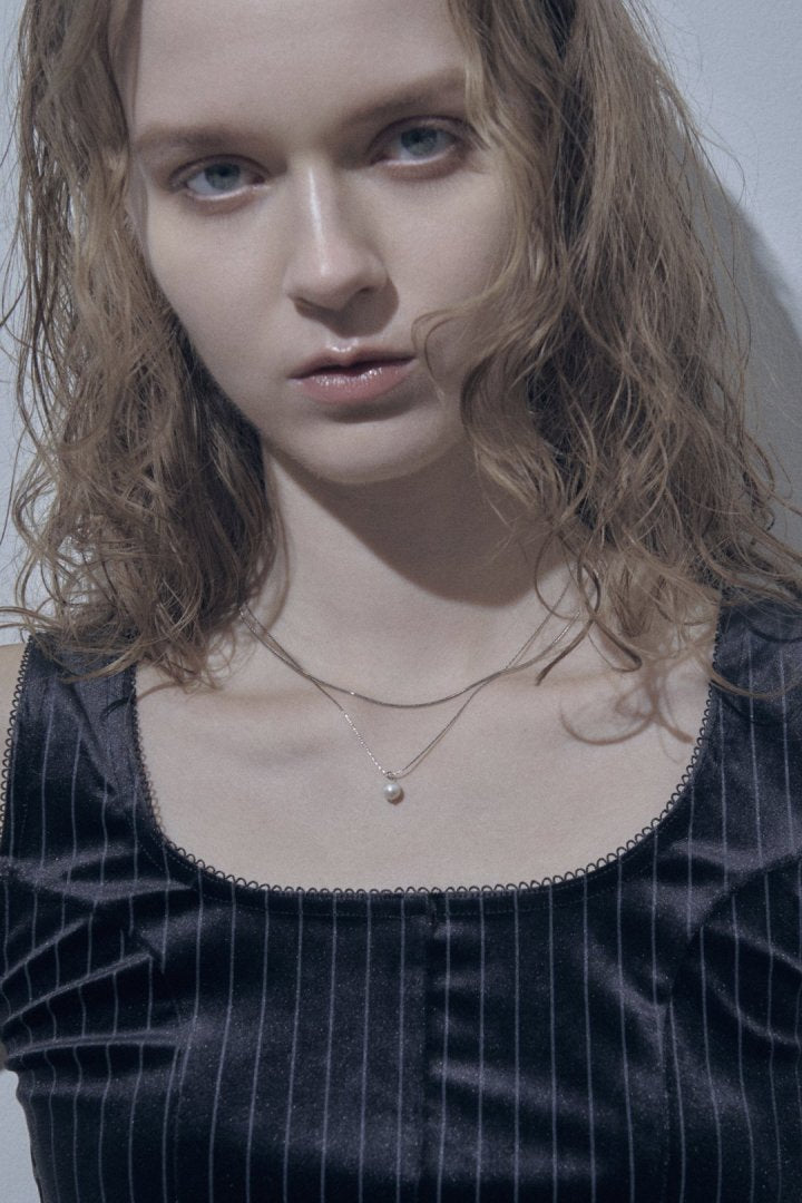 スネーク チェーン & ウォーター パール レイヤード ステンレス ネックレス