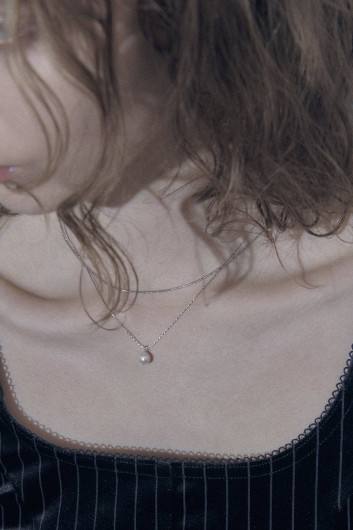 スネーク チェーン & ウォーター パール レイヤード ステンレス ネックレス