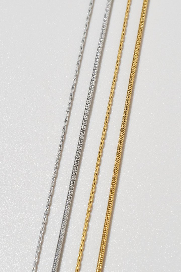 スネーク チェーン & ウォーター パール レイヤード ステンレス ネックレス