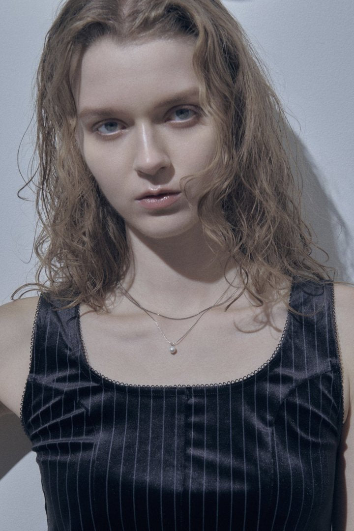 スネーク チェーン & ウォーター パール レイヤード ステンレス ネックレス