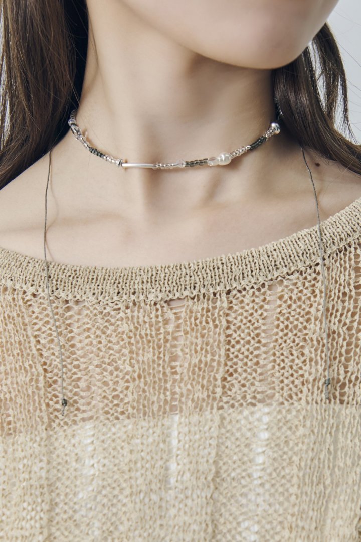 ボーダー ビーズ ネックレス