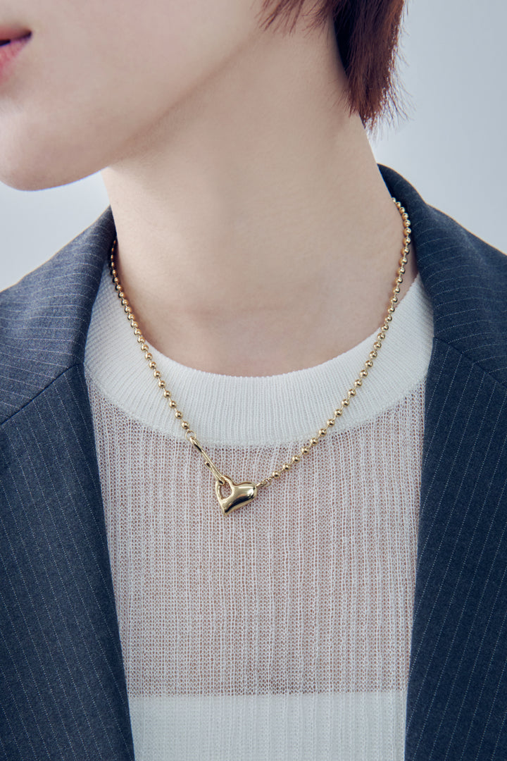 ハート フック × ボール チェーン ステンレス ネックレス