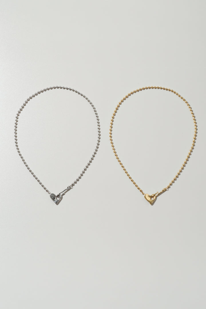 ハート フック × ボール チェーン ステンレス ネックレス