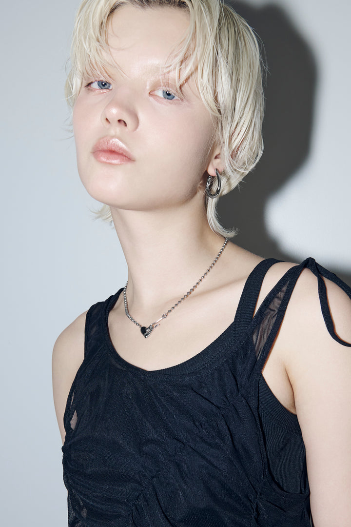 ハート フック × ボール チェーン ステンレス ネックレス