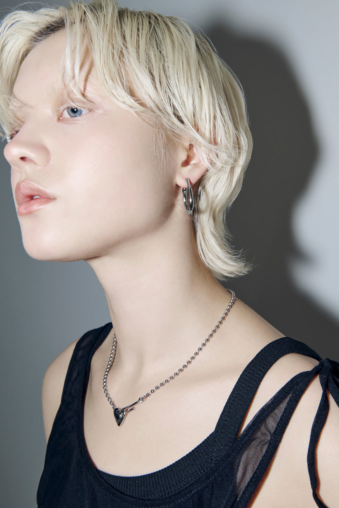 ハート フック × ボール チェーン ステンレス ネックレス